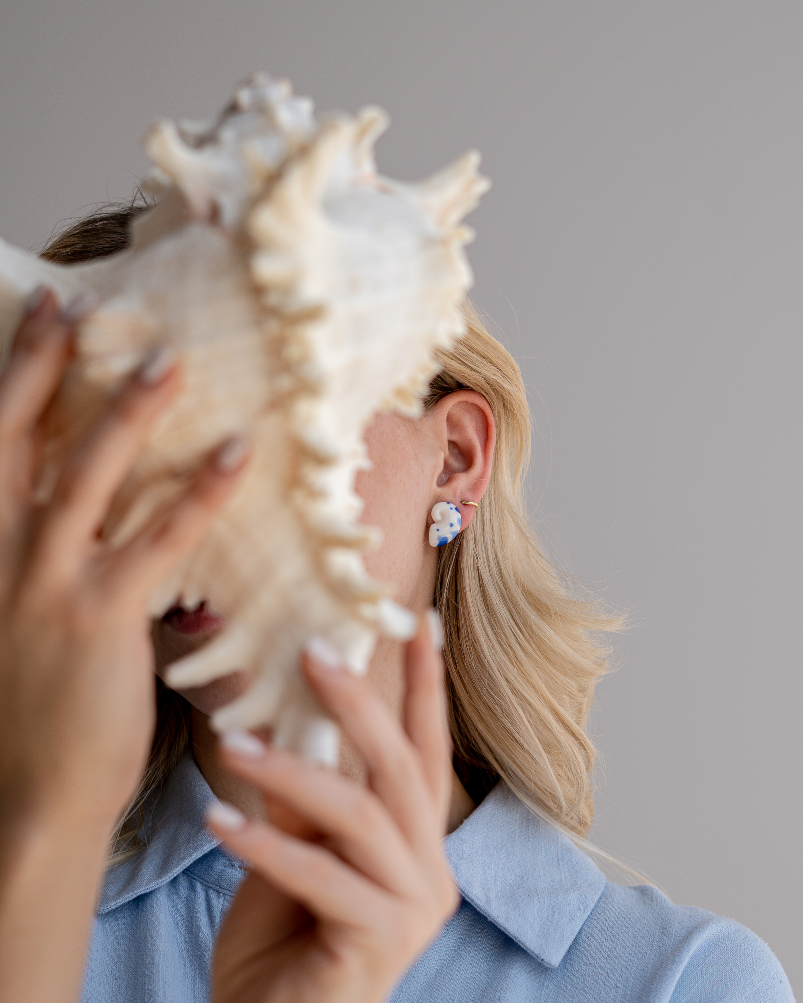 Kolczyki sztyfty muszle Nautilusy, błękitne - Image 3