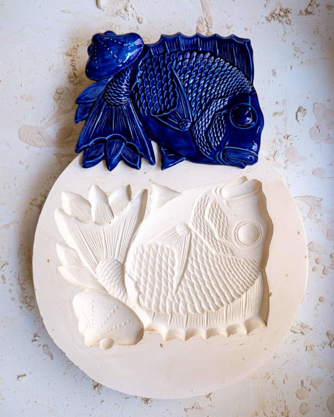 wall sculpture TAI fish with a shell and bamboo, celadon green (Kopia) - obrazek 3